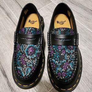 Dr. Martens Black Floral Jacquard Penny Loafers